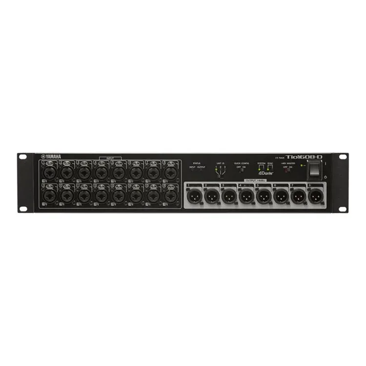 Yamaha Tio1608-D Digital Mixer mit 16 Eingängen und 8 Ausgängen in Rackmontage.