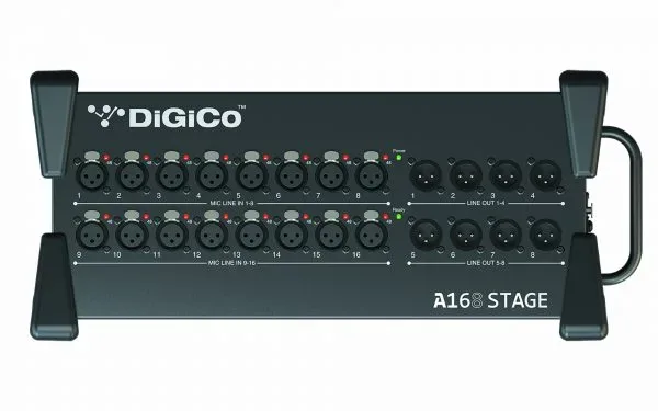 DiGiCo A168 Stage Rack, Audioschnittstelle mit 16 XLR-Eingängen und 8 XLR-Ausgängen.